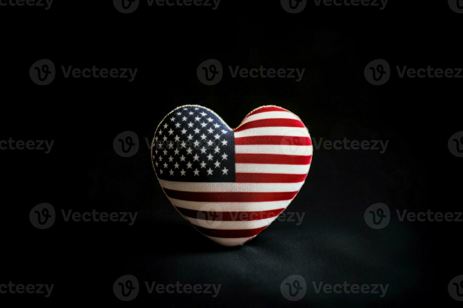 Patriotic heart with USA flag on black background. Generate ai photo