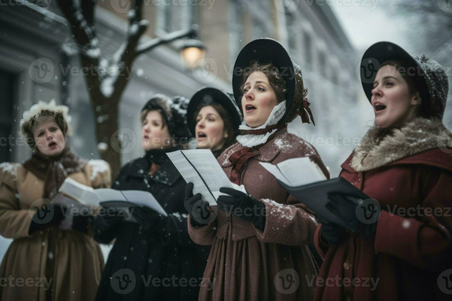 villancicos vestido victoriano atuendo cantando. generar ai foto