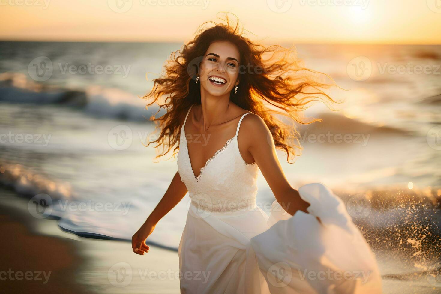 AI generated Beautiful bride woman in white dress photo