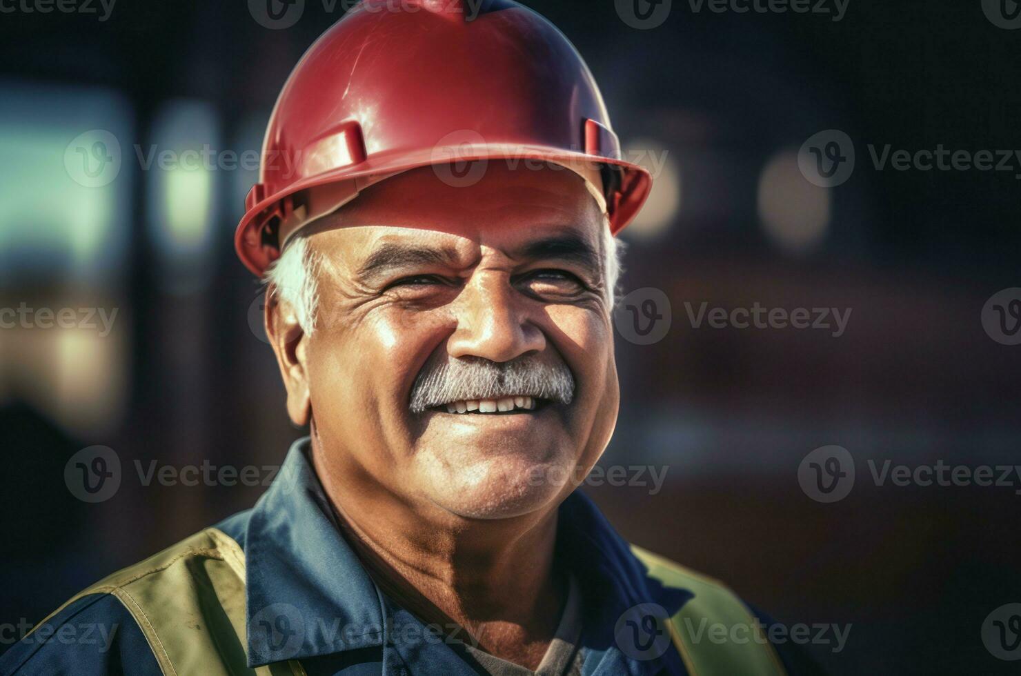 Smile happy construction worker in helmet. Generate Ai photo