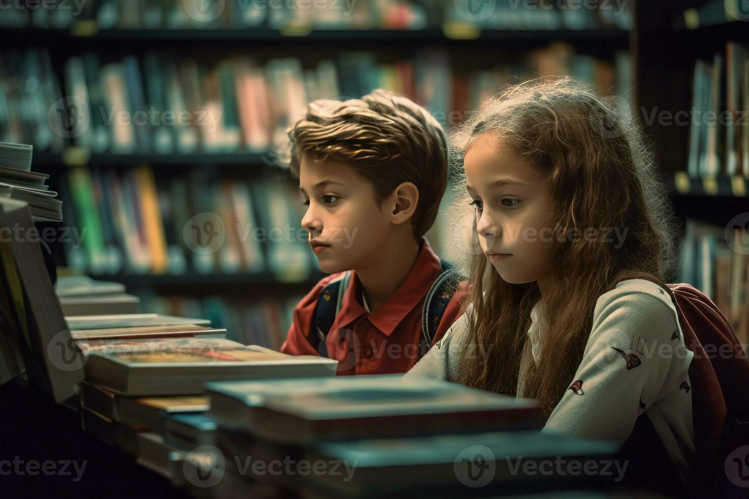niños participación libros en librería. generar ai foto