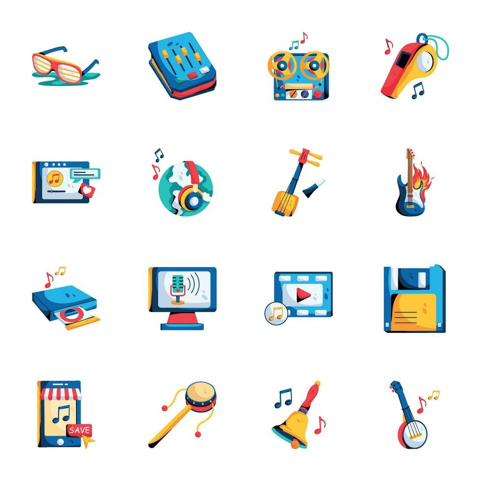Set of World Music Day Flat Icons vector