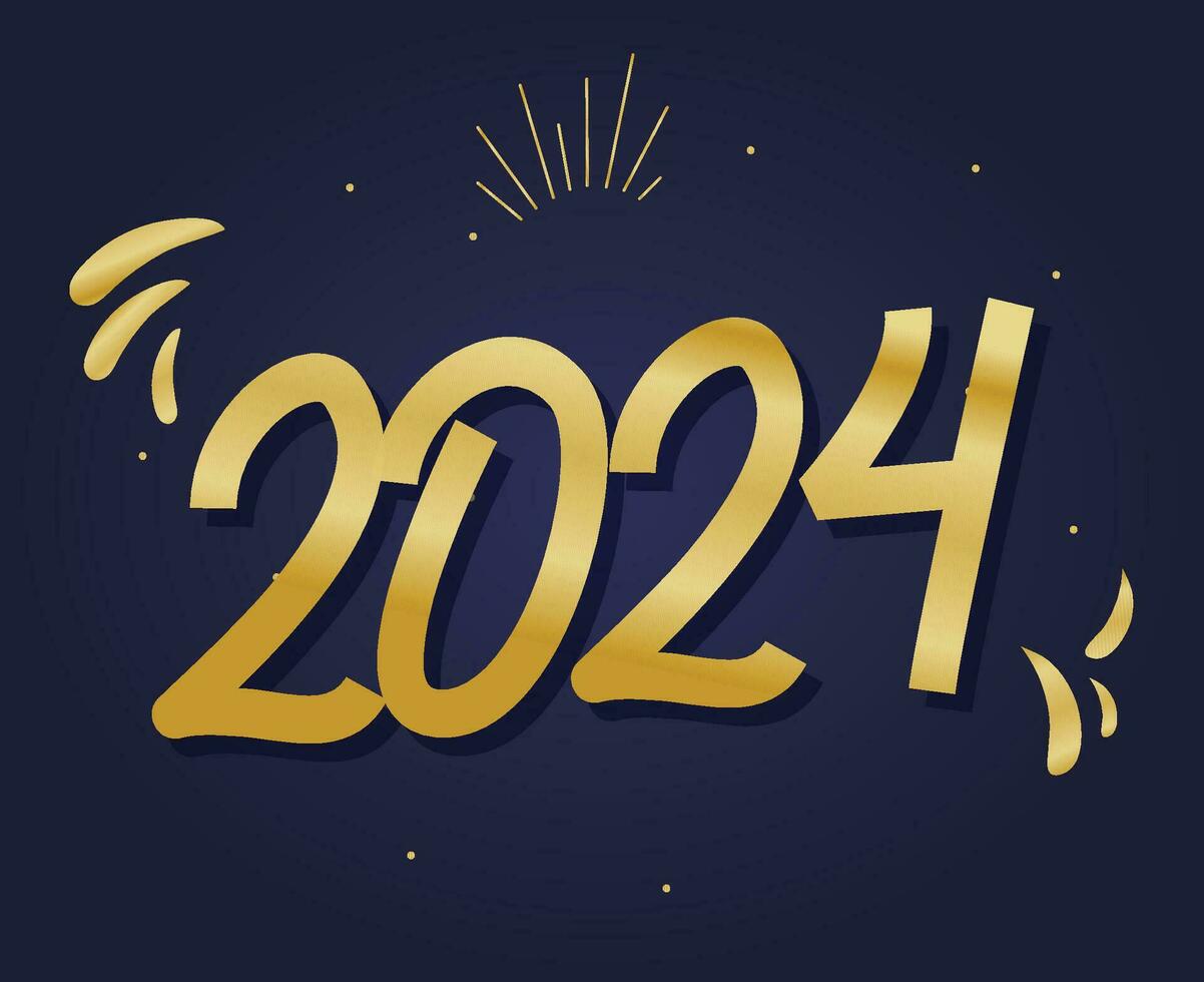 contento nuevo año 2024 fiesta resumen oro gráfico diseño vector logo símbolo ilustración con azul antecedentes