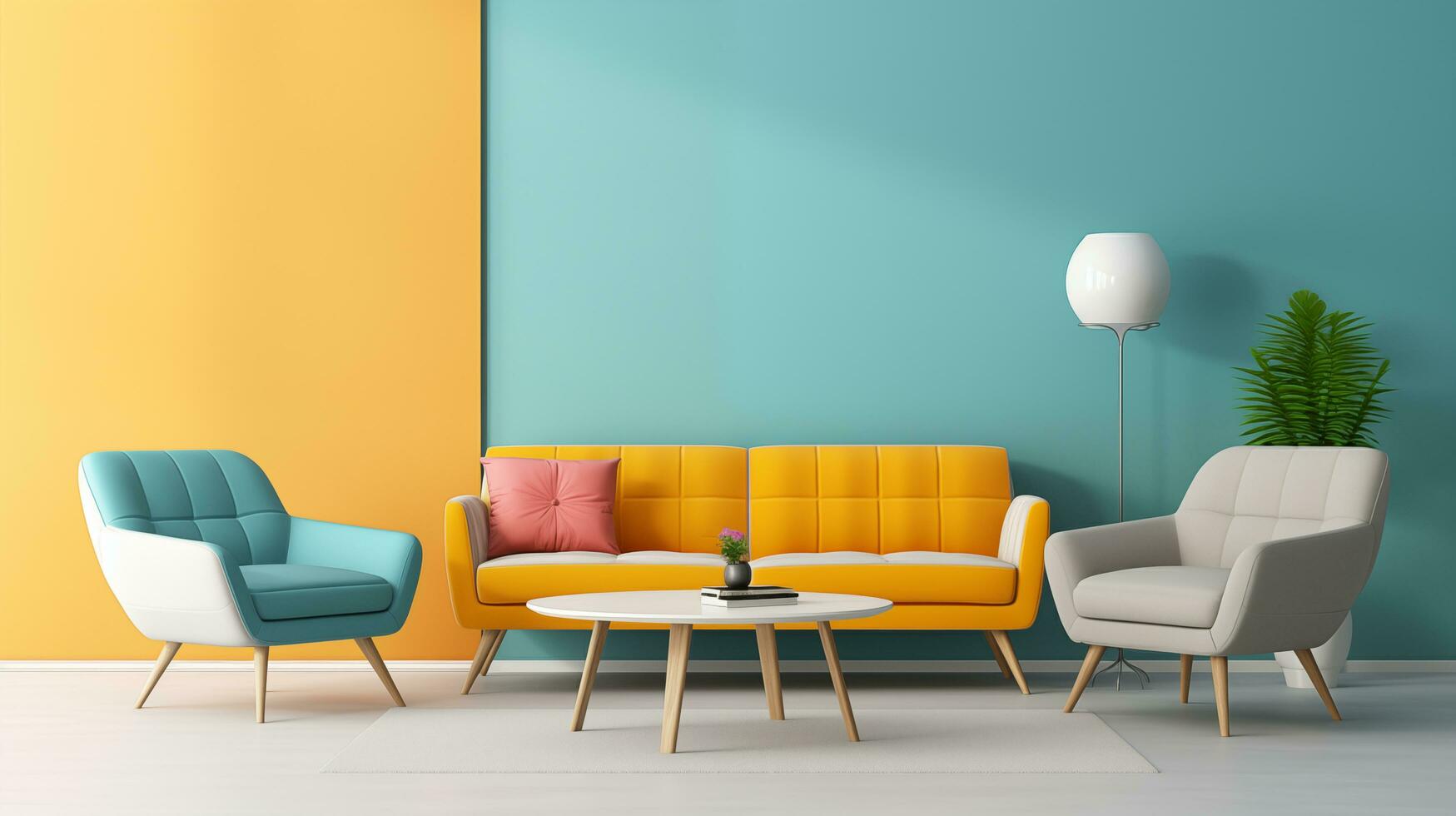 Colorful living room with furniture. AI Generated photo