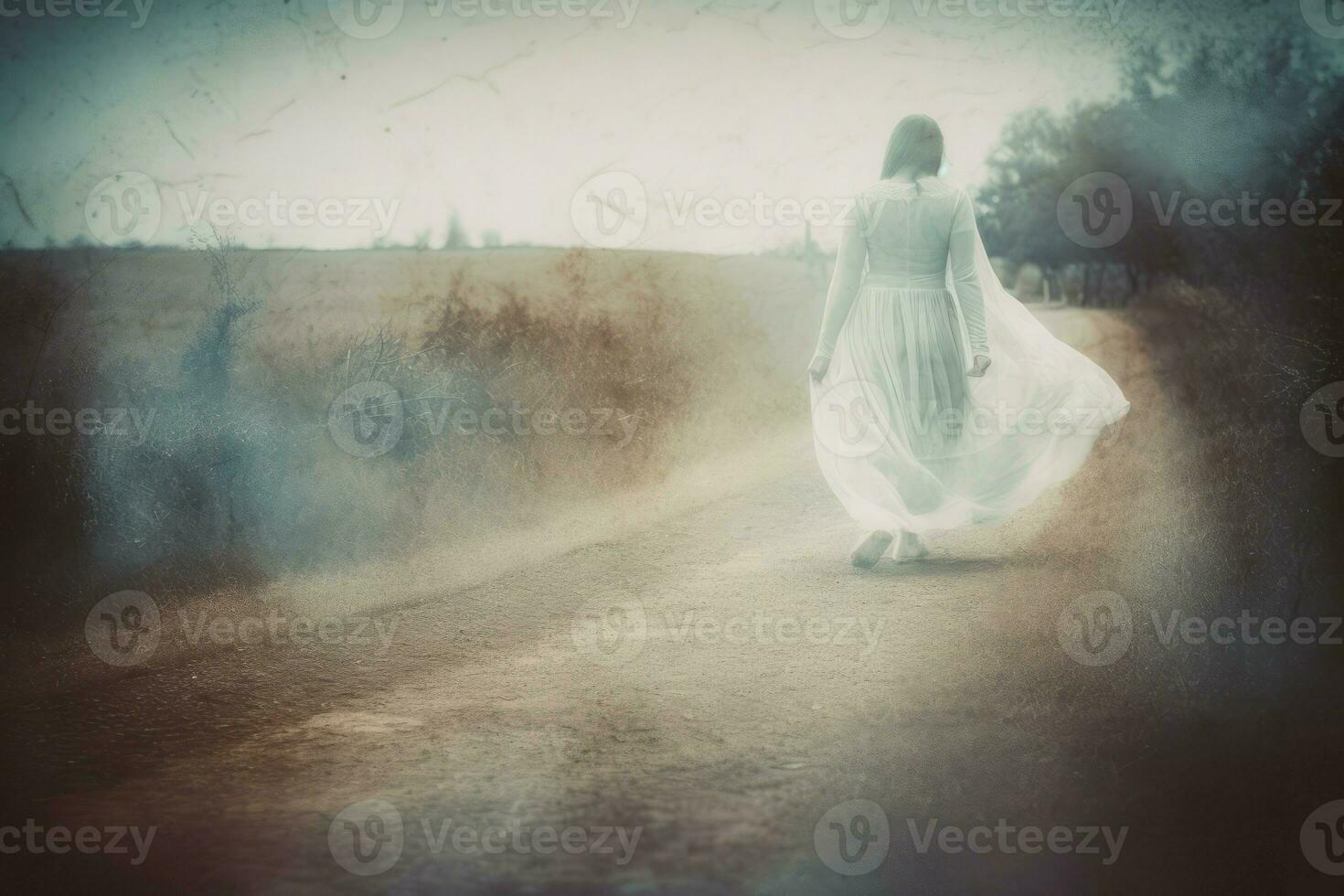 fantasmal transparente mujer borroso la carretera. generar ai foto