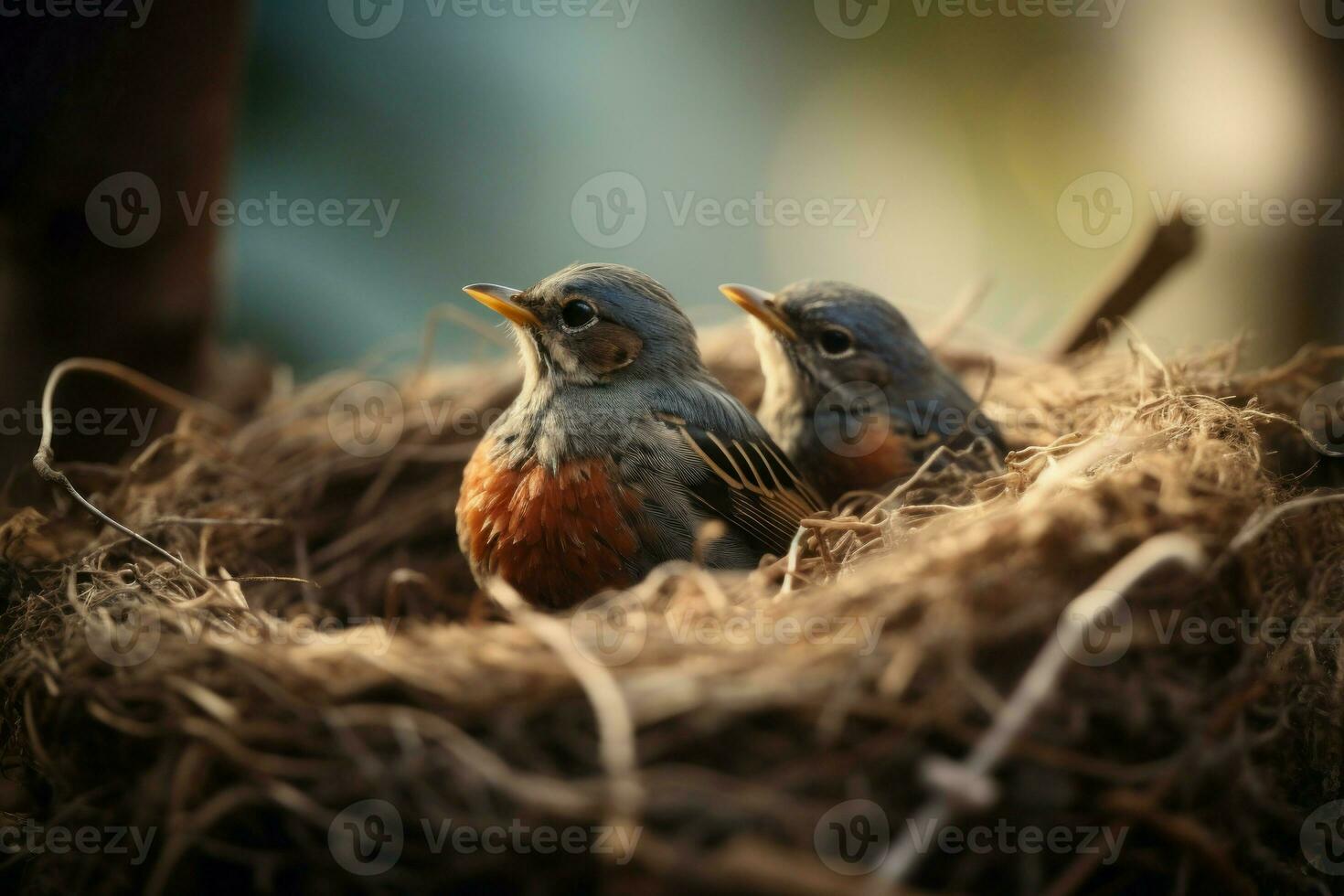 aves Pareja sentado en nido. generar ai foto