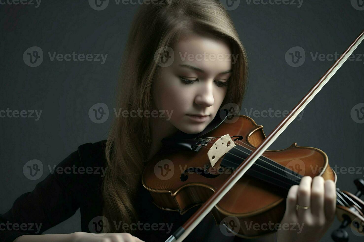 mujer jugando violín música jugar. generar ai foto