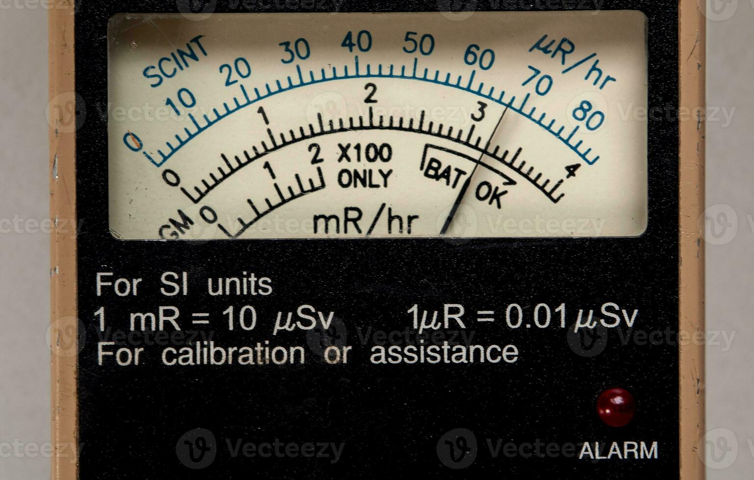 milliRoentgen per hour and microRoentgen per hour scale on Dial display of Radiation survey meter photo