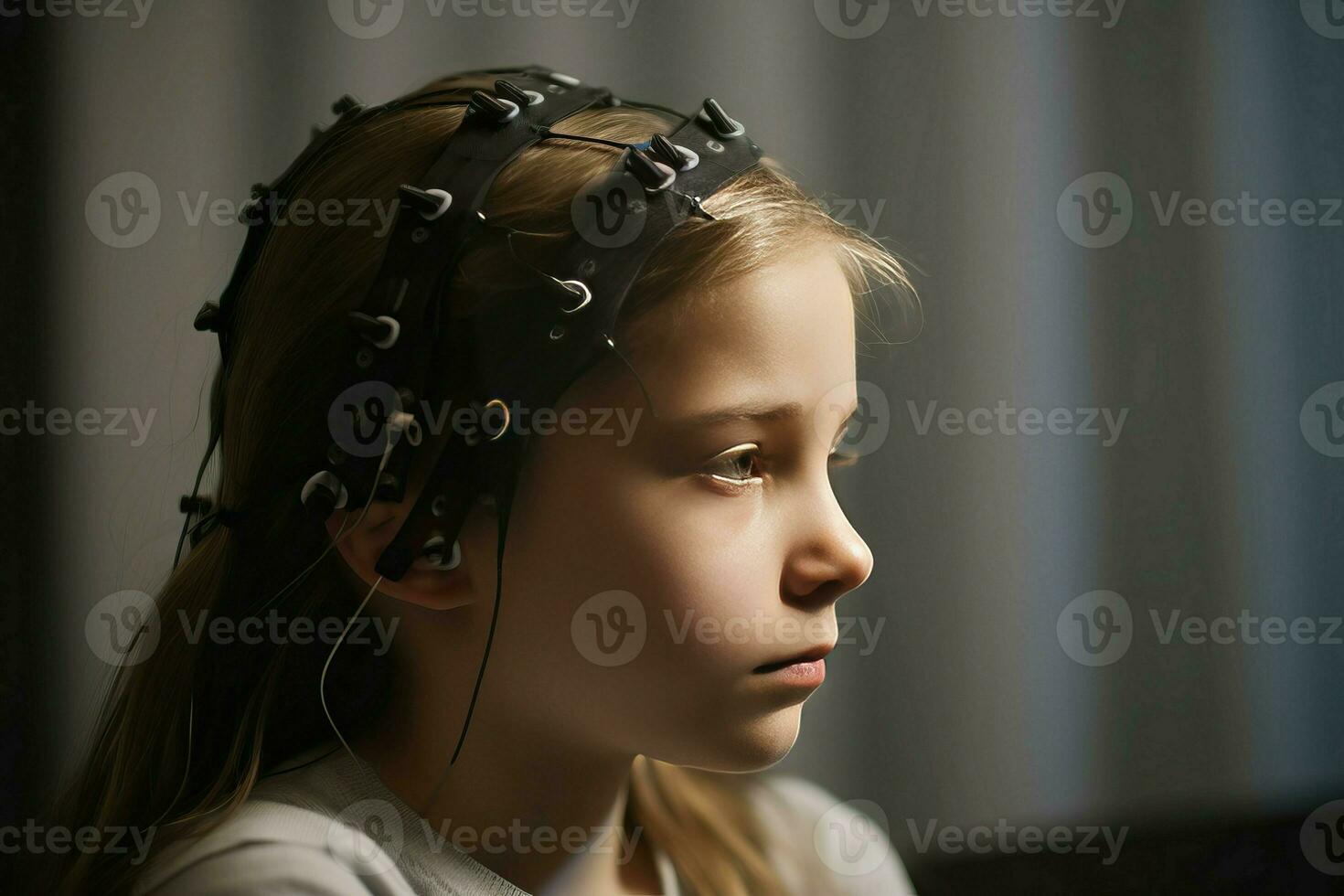 Girl neurofeedback test presence nurse. Generate Ai photo