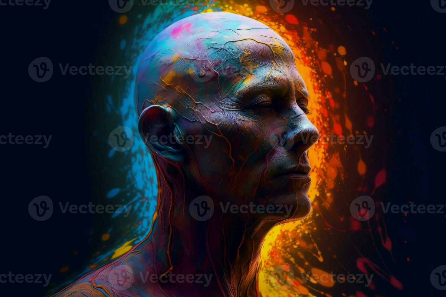 Colorful man head aura digital art. Generate Ai photo