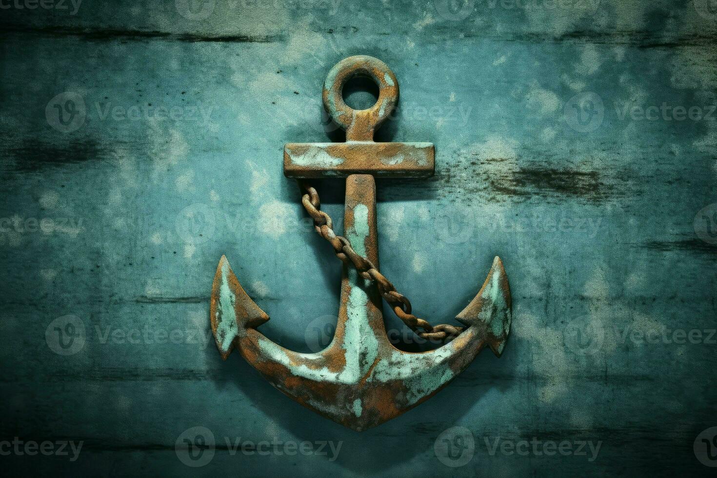 Old ship anchor on blue marine background. Generate ai photo