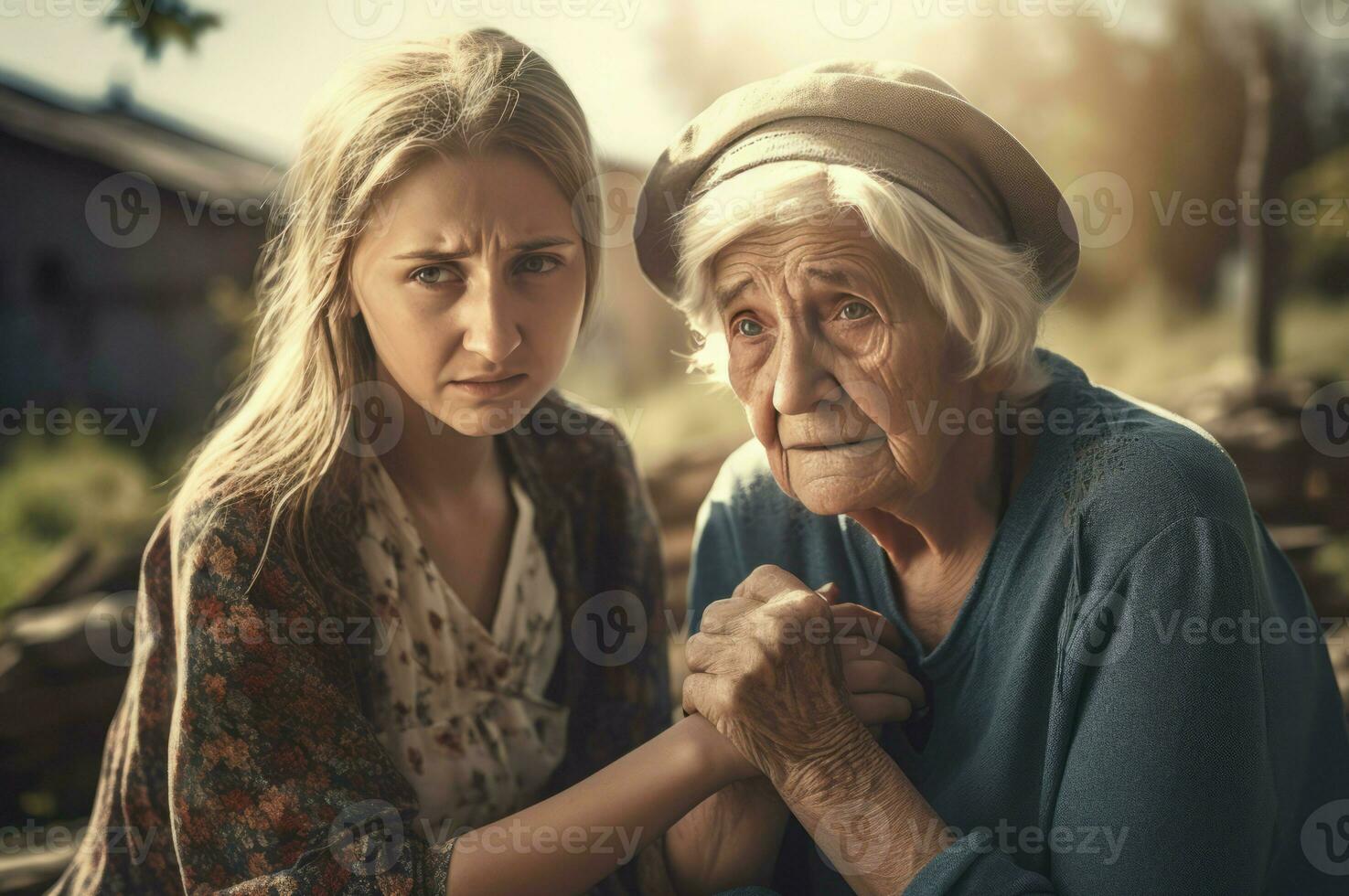 nieta abrazando su encantador mayor abuelita. generar ai foto