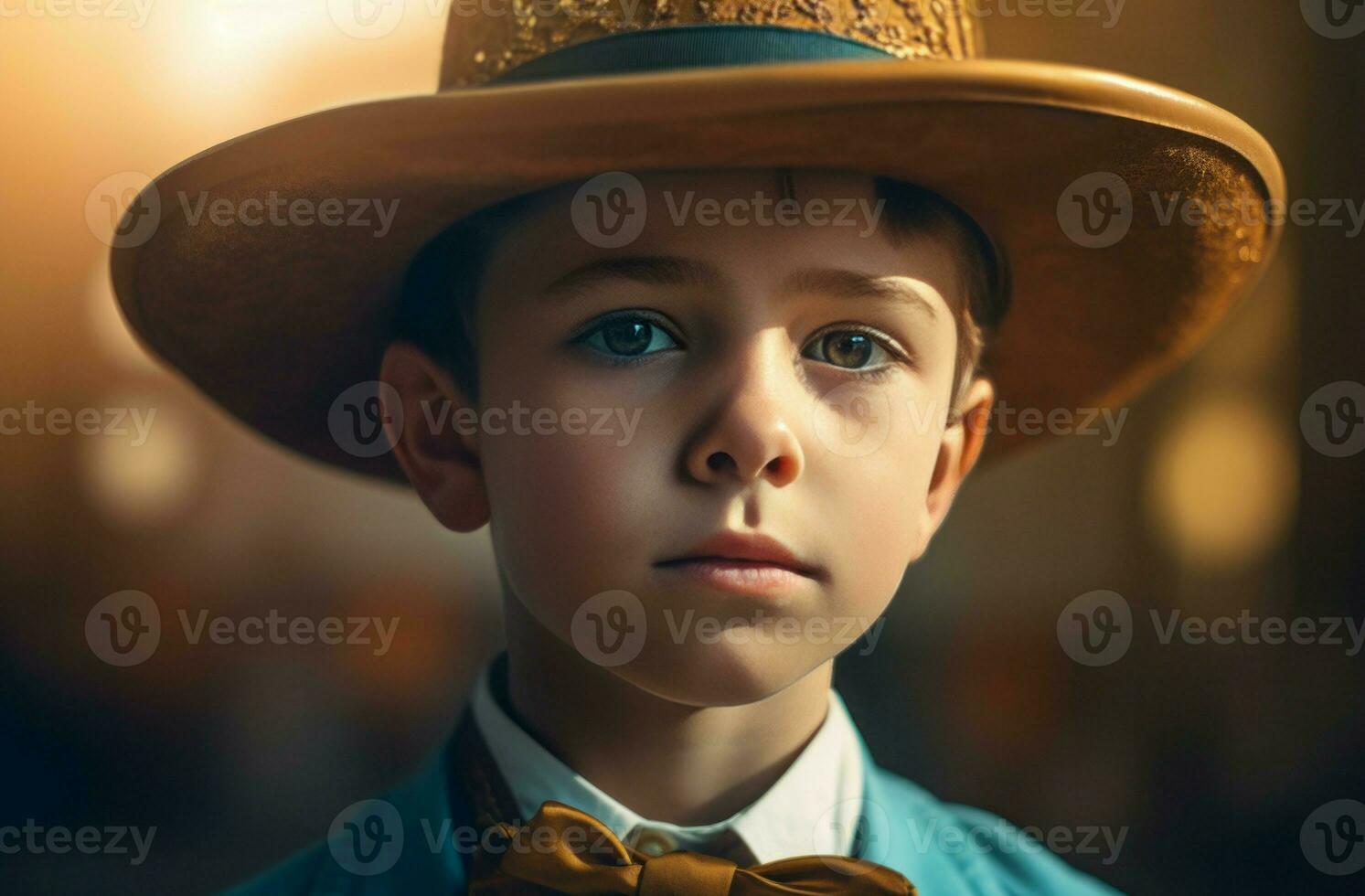 Western boy with hat portrait. Generate Ai photo