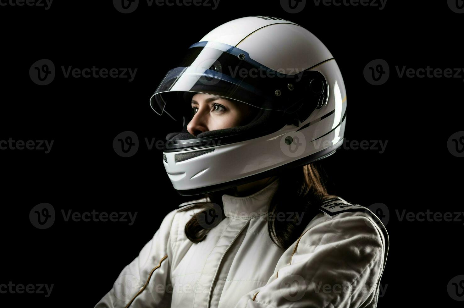 Woman racer helmet. Generate Ai photo