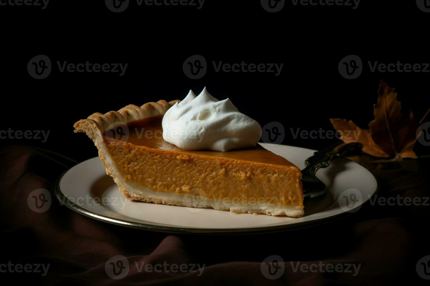 Pumpkin pie slice plate. Generate Ai photo