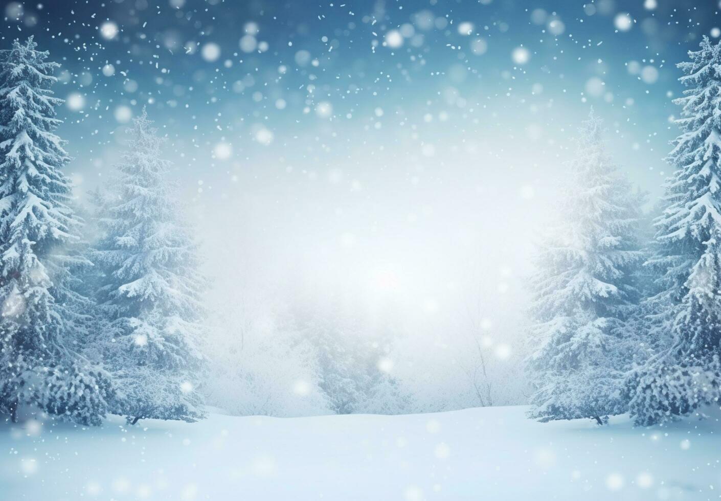 AI generated Snow background and tree winter with copy space scene background photo