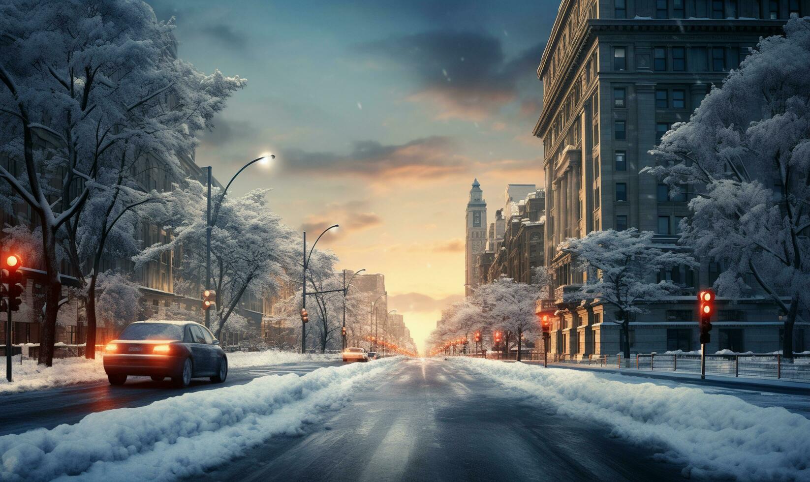 AI generated Snow background and tree winter with copy space scene background photo