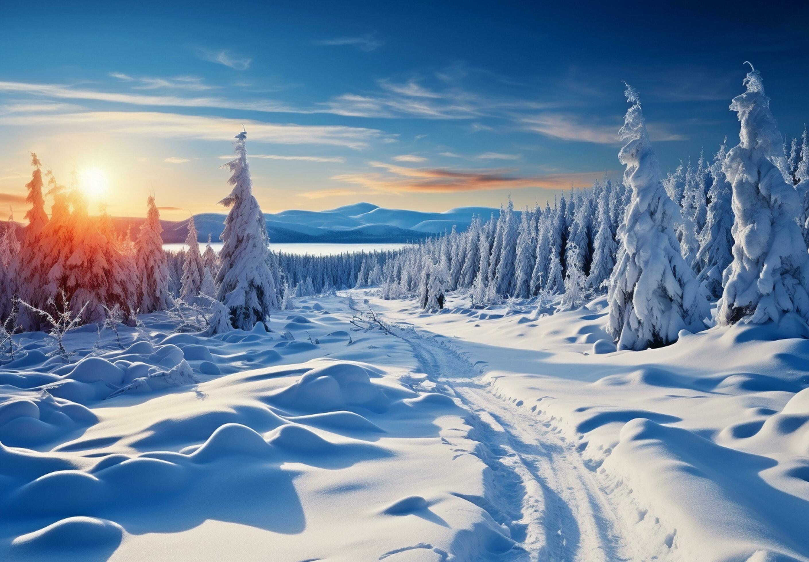 AI generated Snow background and tree winter with copy space scene