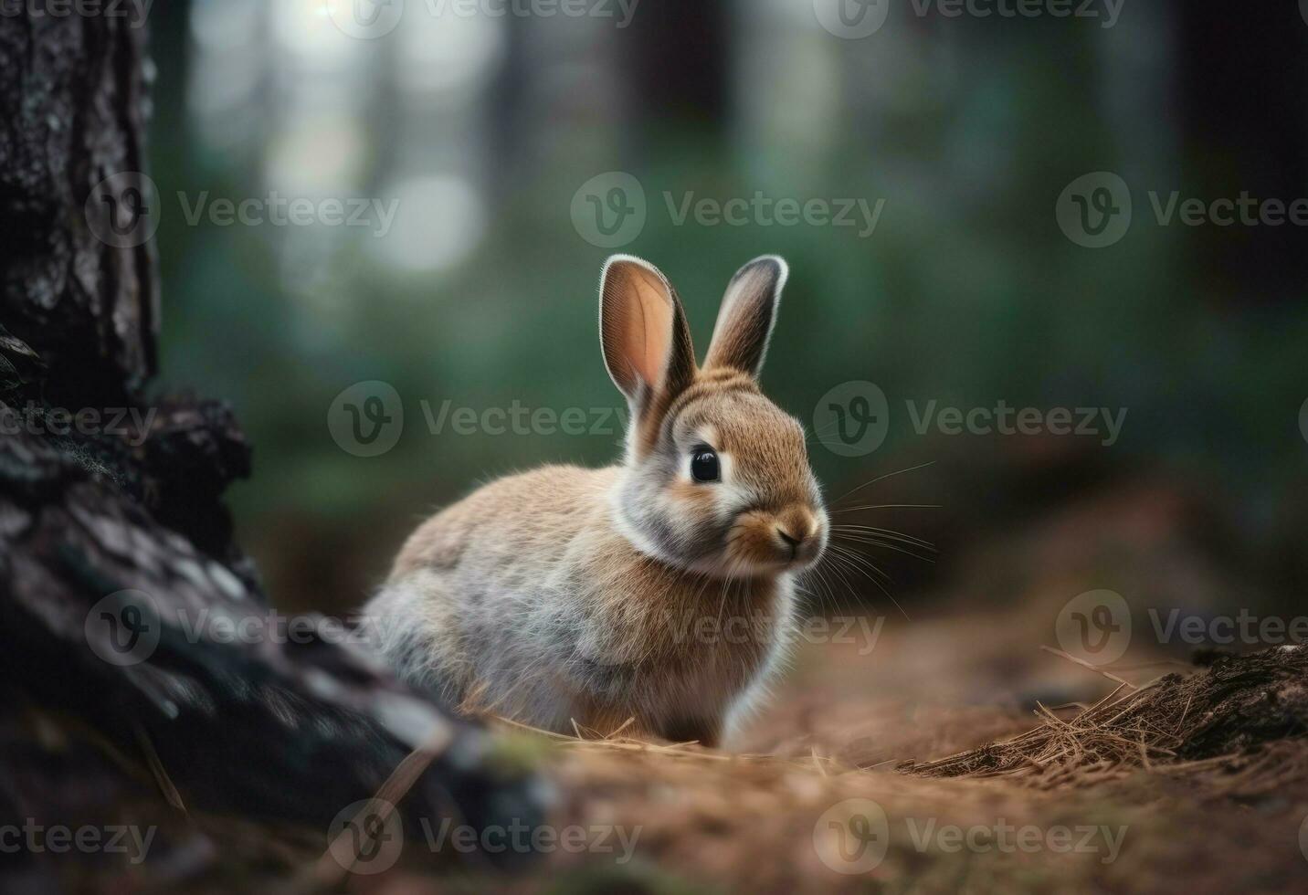 Rabbit forest nature outdoor. Generate Ai photo