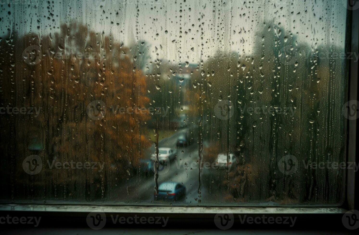 Rainy window autumn. Generate Ai photo