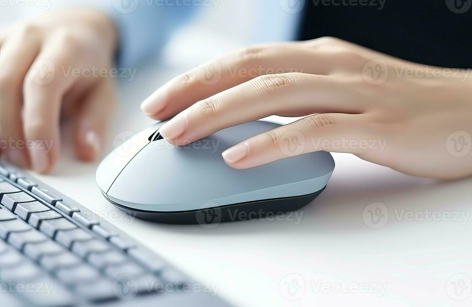 Woman using computer mouse. Generate Ai photo