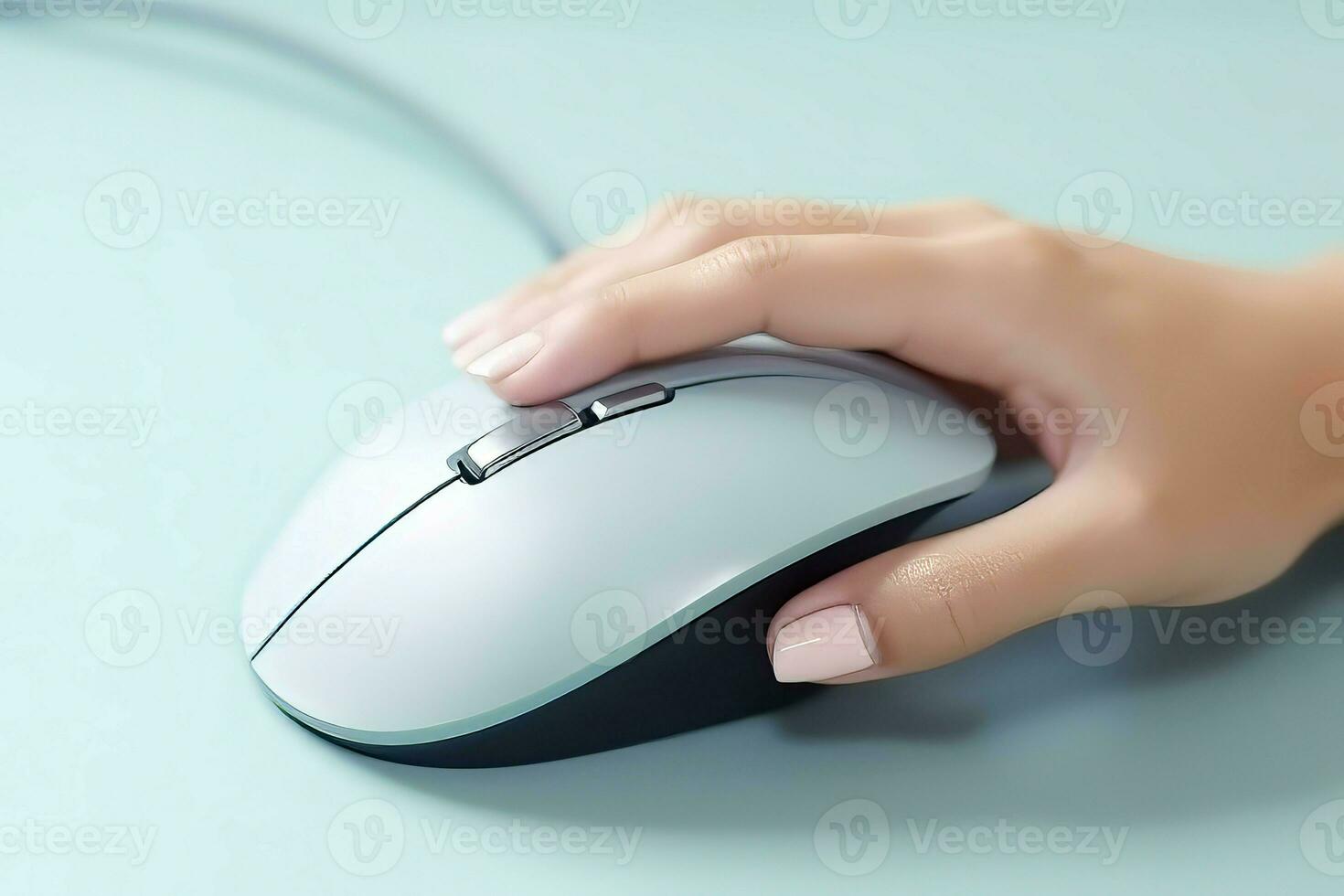 Woman using computer mouse at web internet. Generate Ai photo