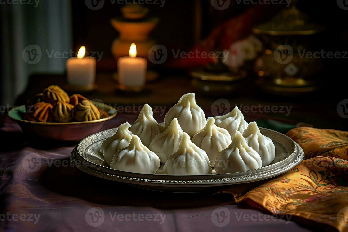 Modaks hindu kitchen table turmeric. Generate Ai photo