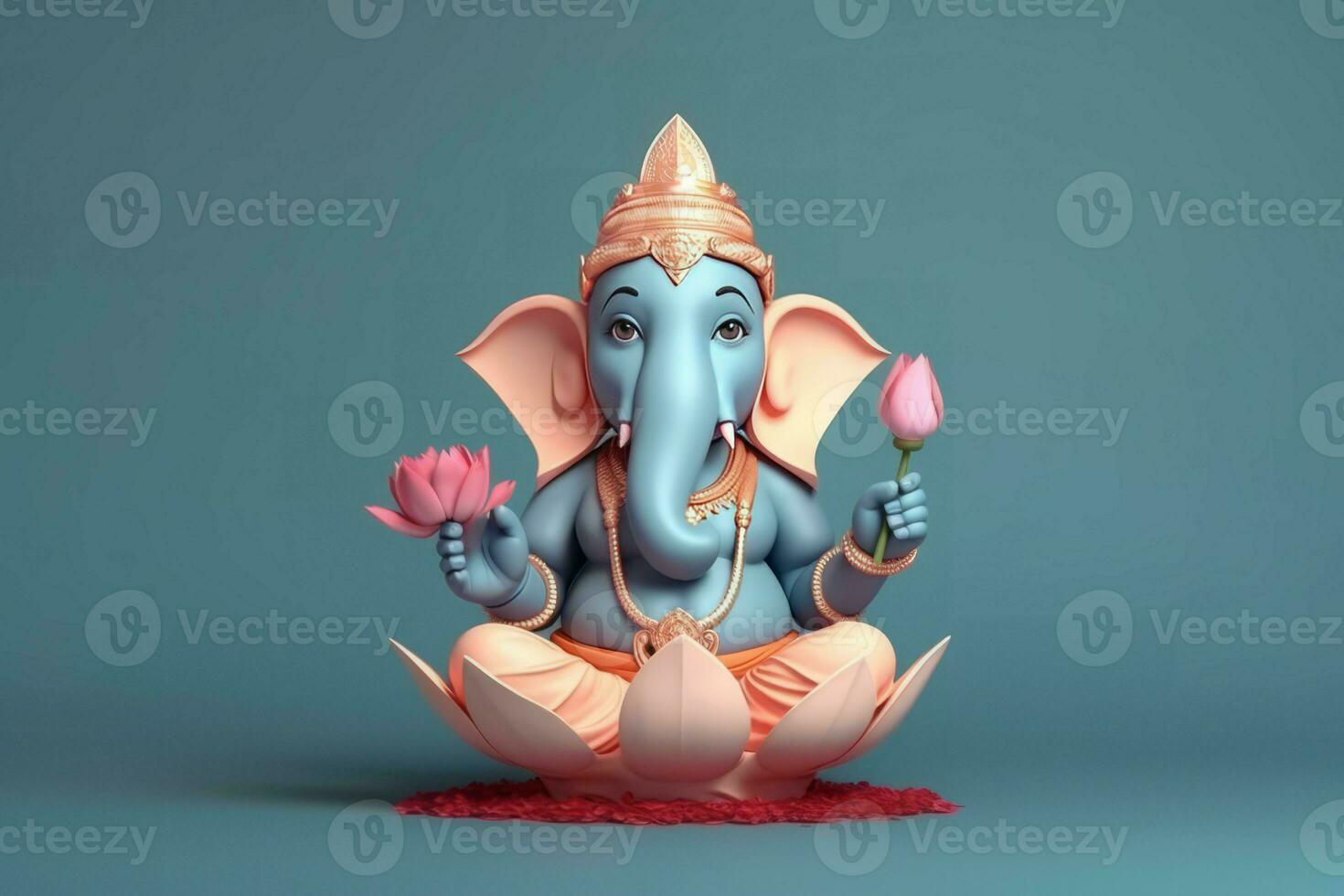 Kid lord Ganesh god on blue background. Generate Ai photo