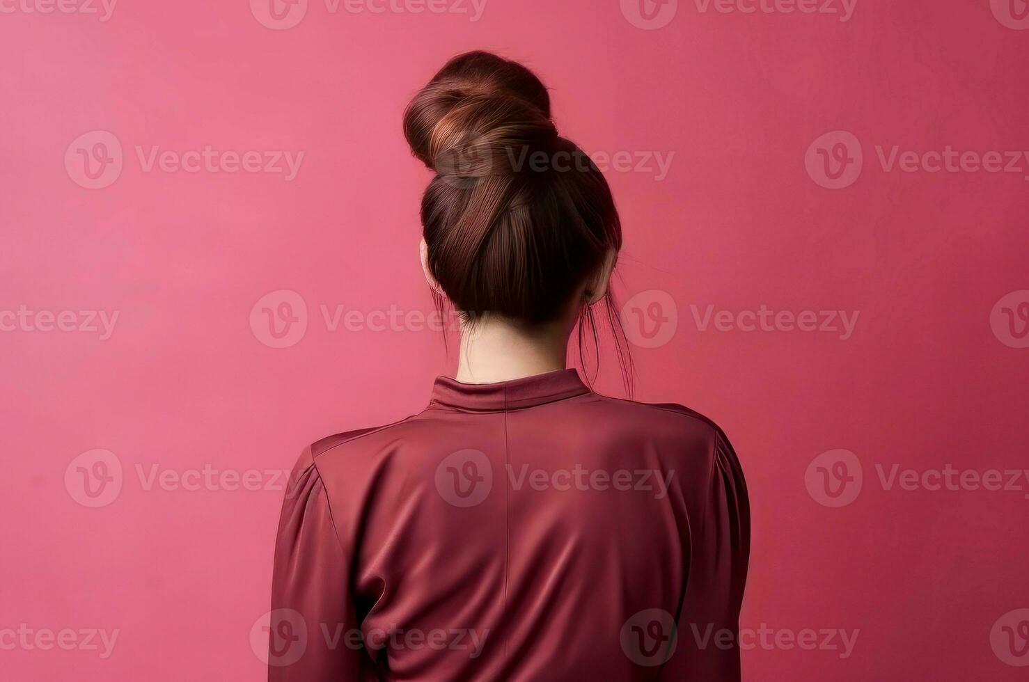 Fashionable pink woman back sexy lady. Generate Ai photo