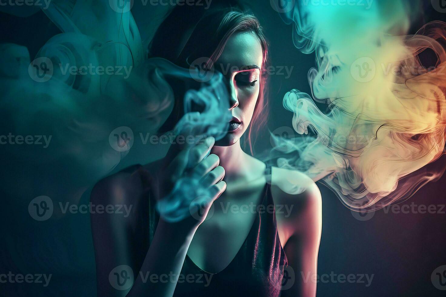 Fine art woman photo in smoke. Generate Ai