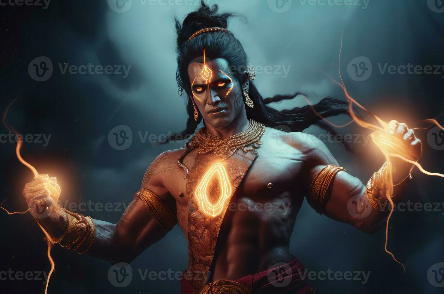 India hindu god indra with fire power. Generate Ai photo