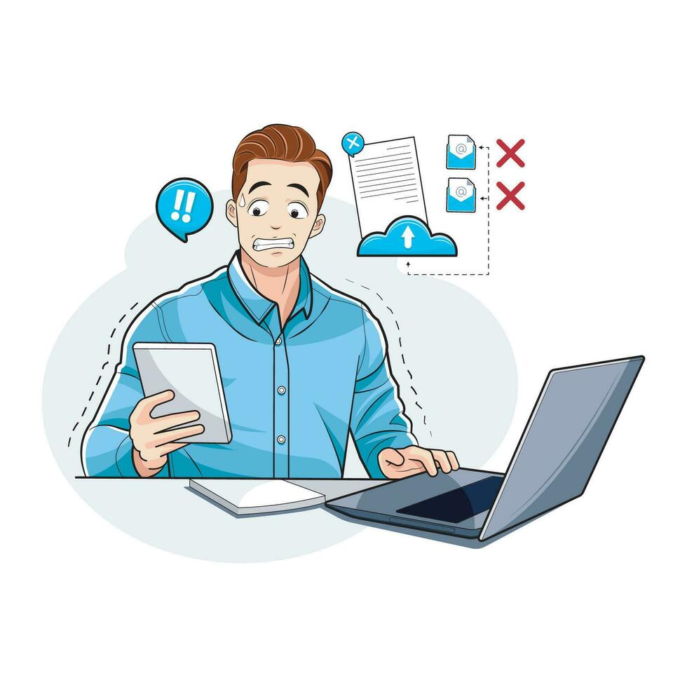 Businessman. A young man working remotely on a data search was not found. Vector illustration