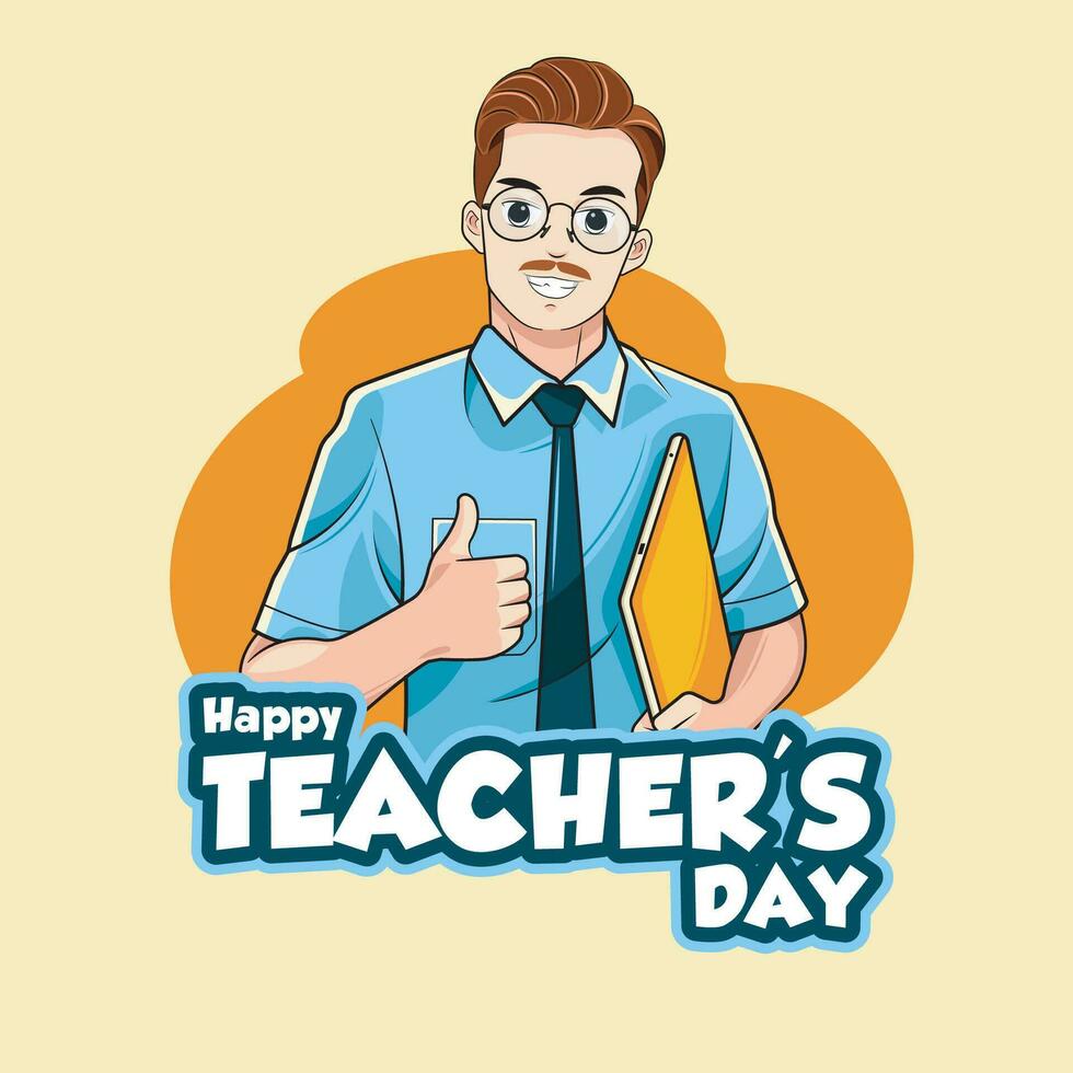 contento profesores día vector ilustración con vistiendo los anteojos y ordenador portátil
