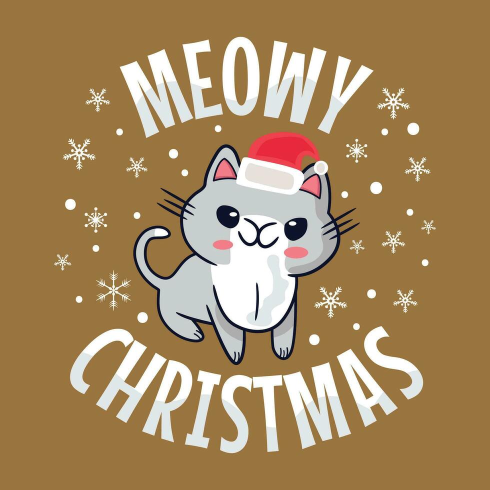 Meowy christmas with cat vector This design is perfect for t-shirts, posters, cards, mugs and more. vector in the form of eps and editable layers