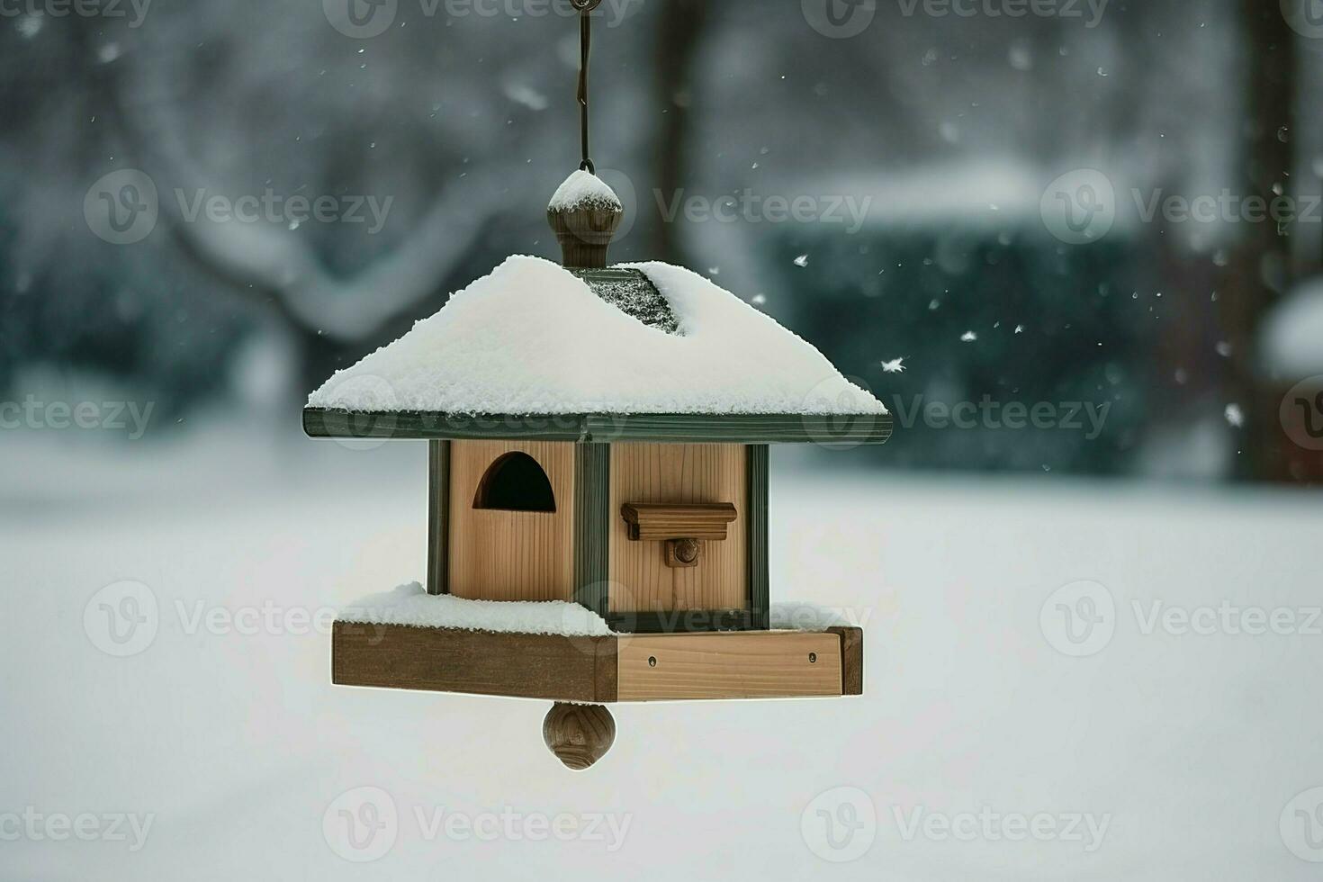Bird feeder house winter wild nature. Generate Ai photo