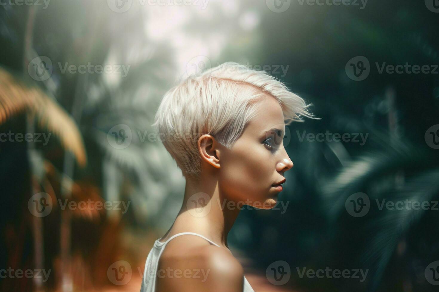 Short haircut stylish lady portrait. Generate Ai photo