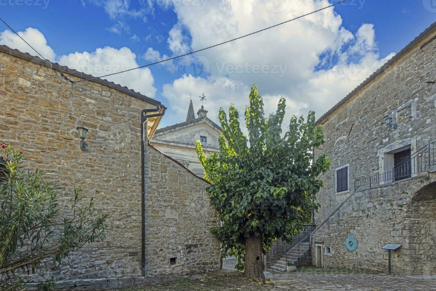 imagen desde el pueblo de Groznjan con idílico adoquinado calles y edificios hecho de natural Roca foto