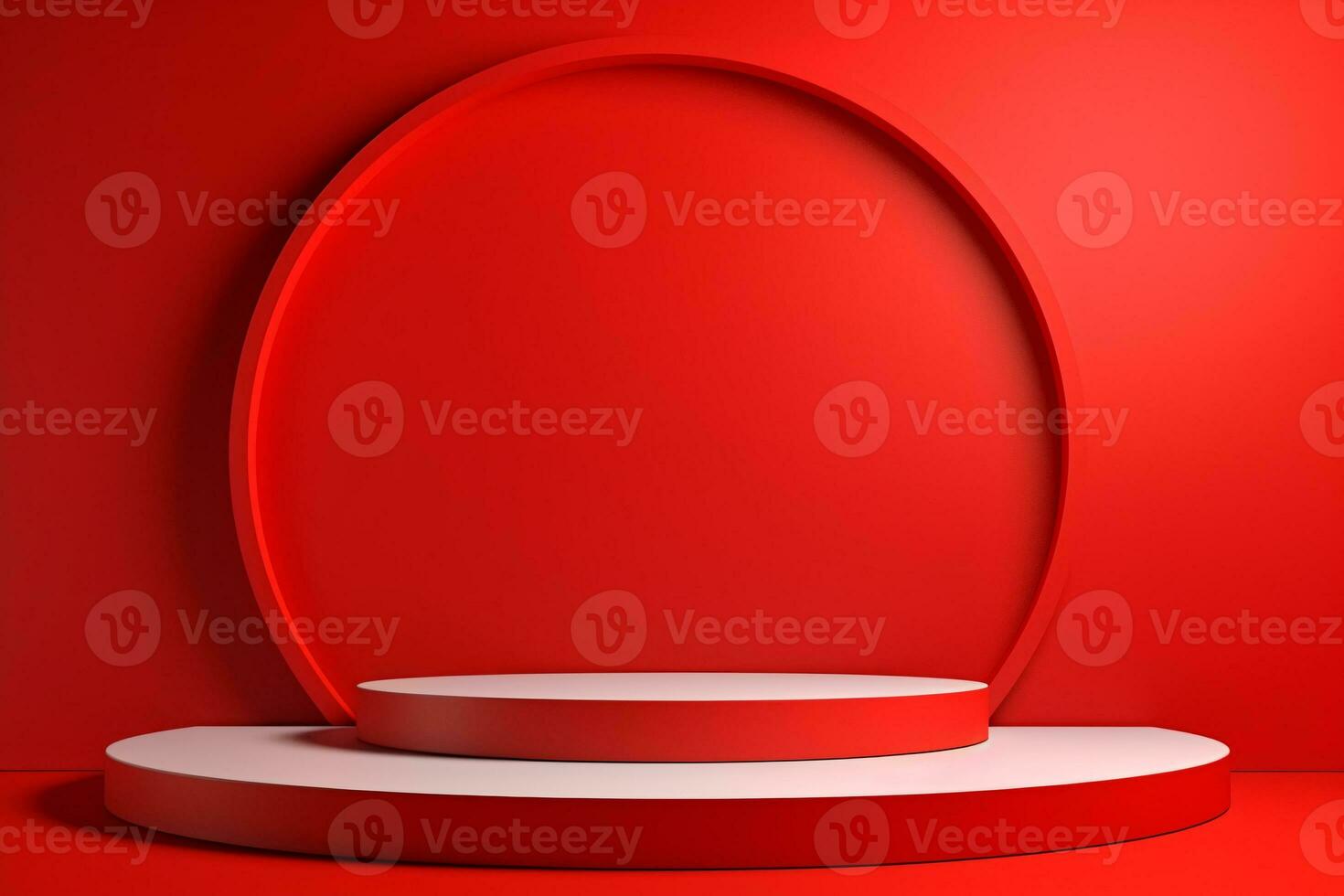 3D Red Podium on Stage Red Background, Minimal Product Display Presentation. AI Generative photo