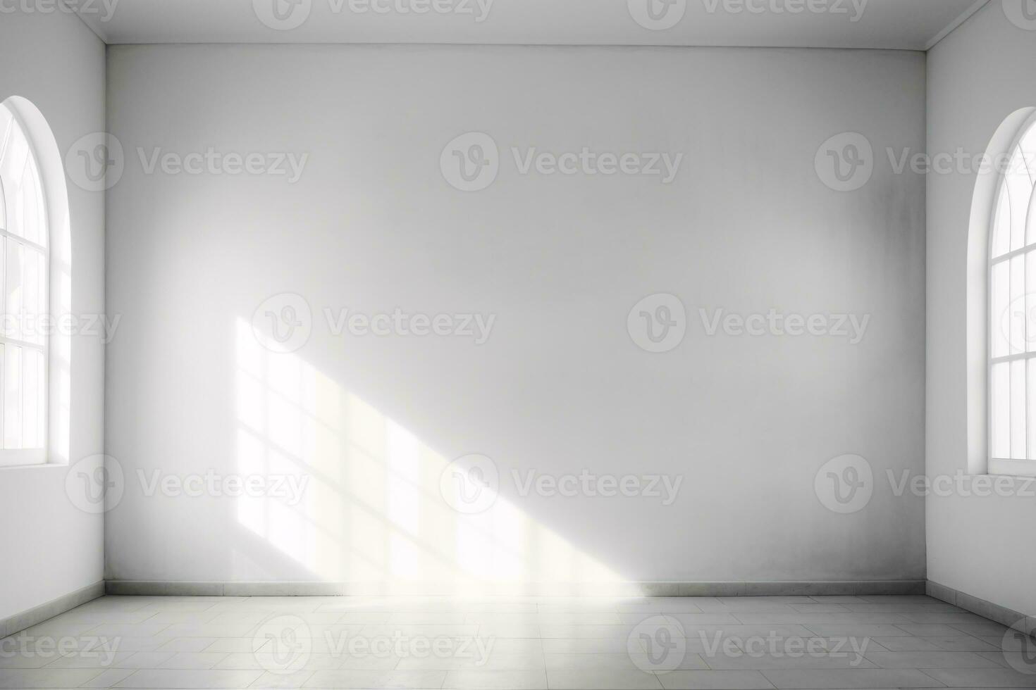 White Wall Room with Natural Light Shining Through Window. AI Generative photo