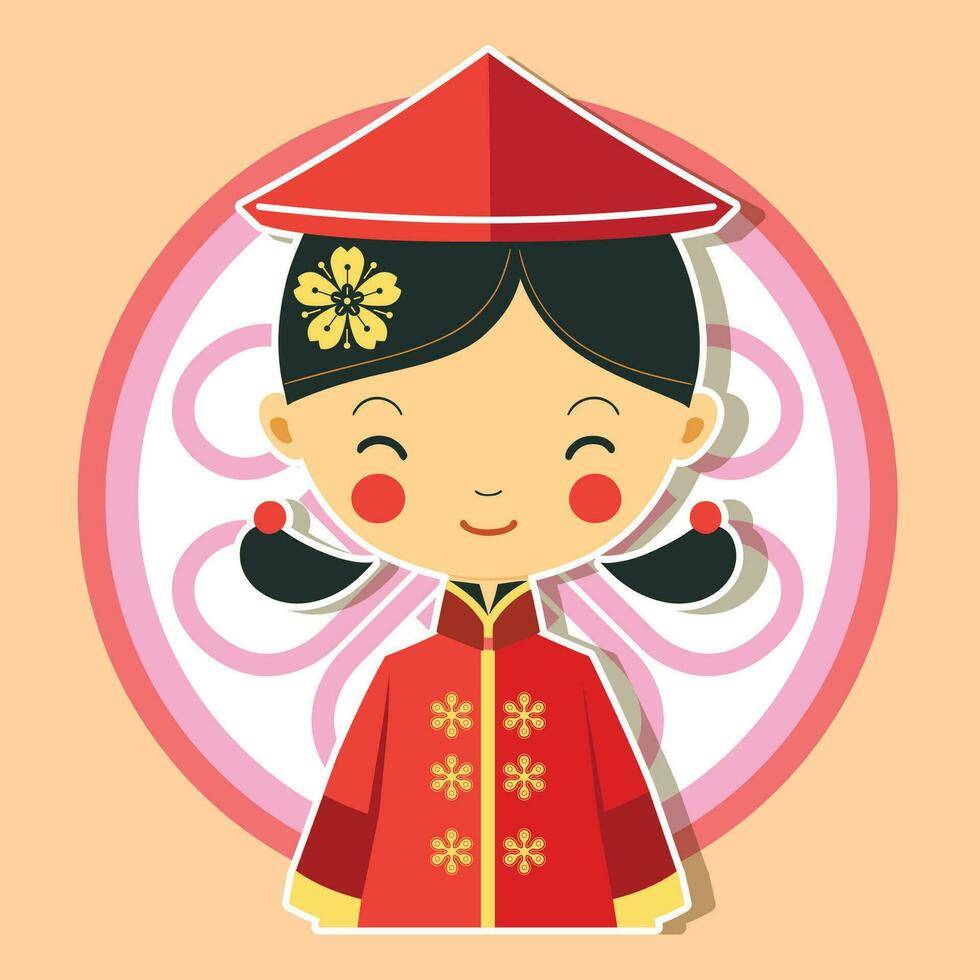 Flat design smiling child with East Asian vector