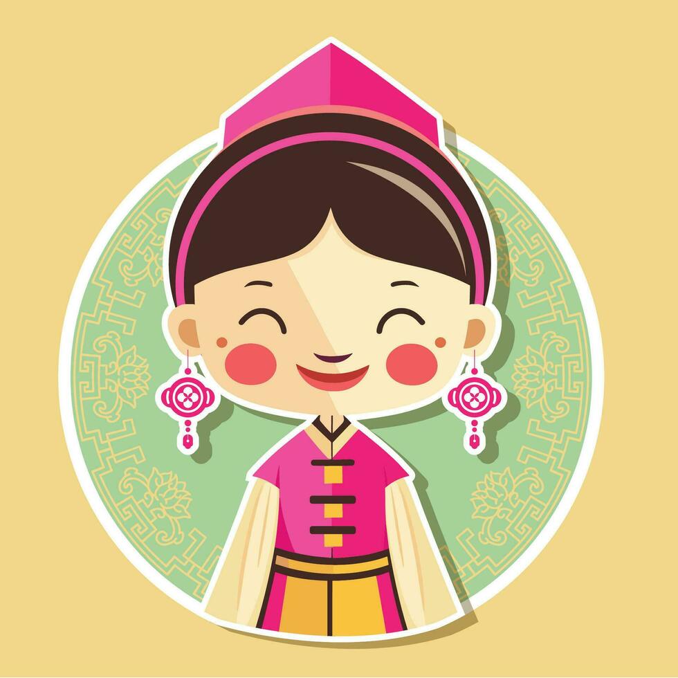 Flat design smiling child with East Asian vector
