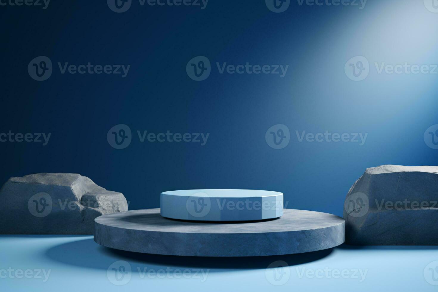 Blue Stone Podium with Blue Floor and Background. AI Generative photo