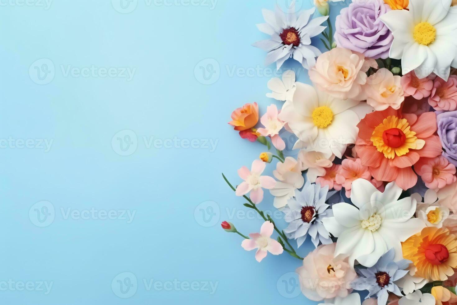 White and Pink Daisy Flowers Isolated on Blue Background. AI Generative photo