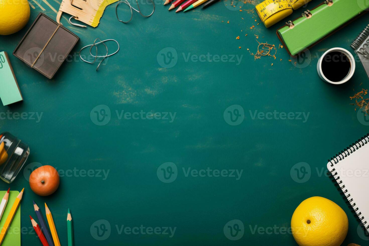 Chalkboard and school supplies. A creative learning space. AI Generative photo