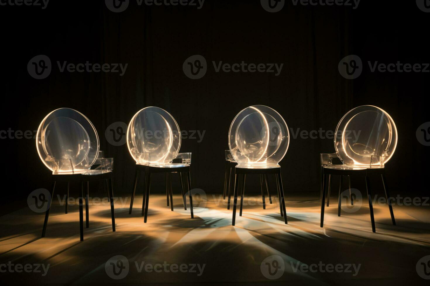 Dramatic Seating Arrangement in Circle with Central Light in Dark Room. AI Generative photo