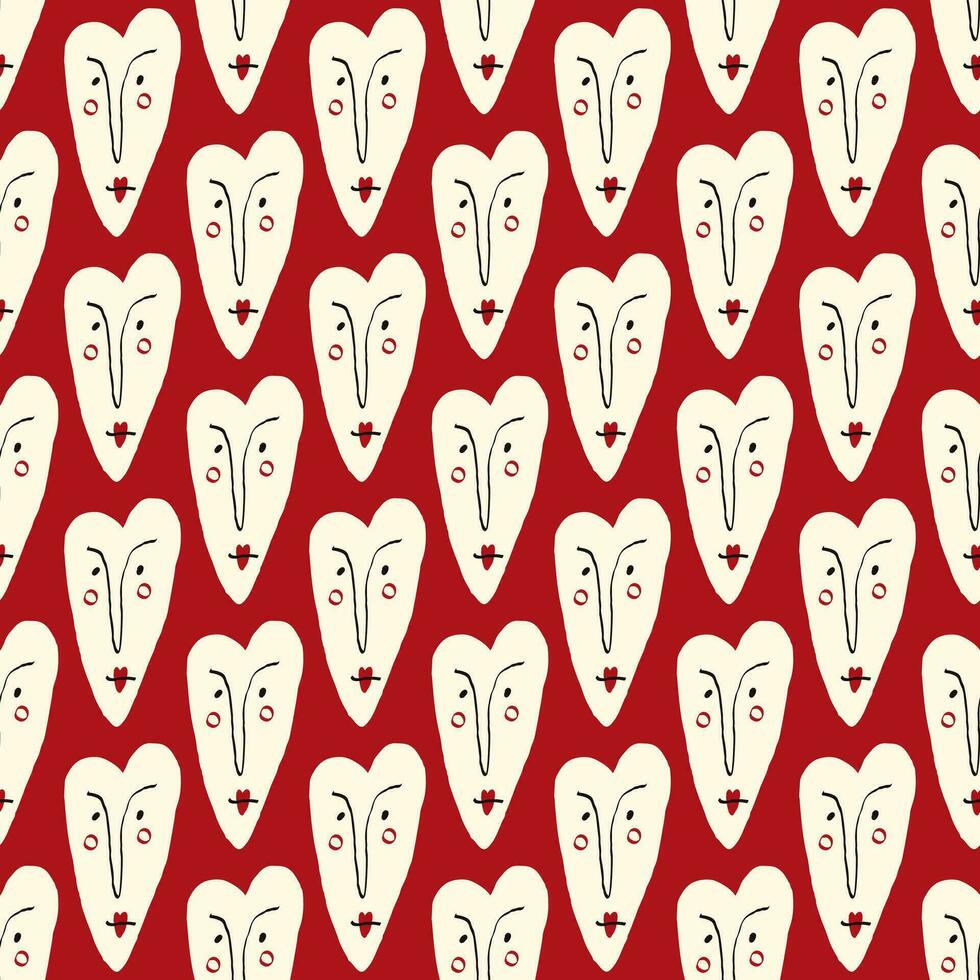 Valentines Day pattern with ugly funky hearts. Groovy cute love characters vector