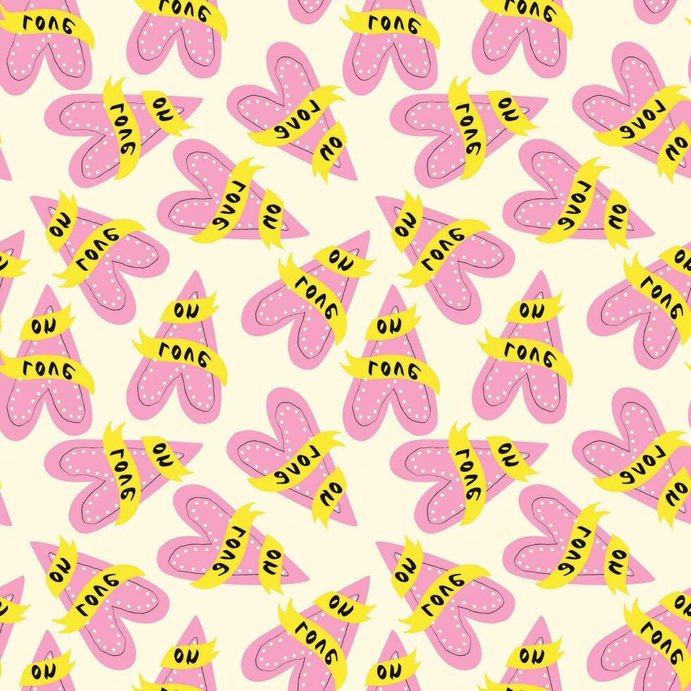 Valentines day pattern with hearts in modern doodle style vector