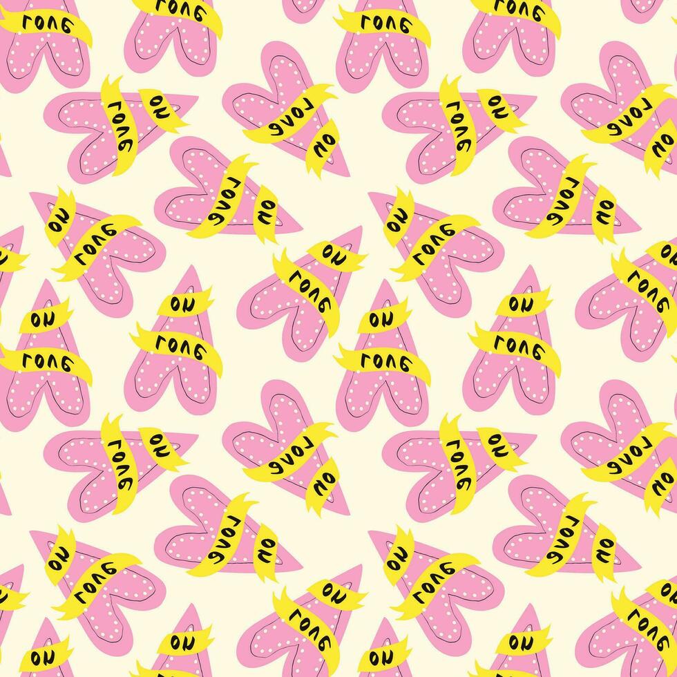 Valentines day pattern with hearts in modern doodle style vector