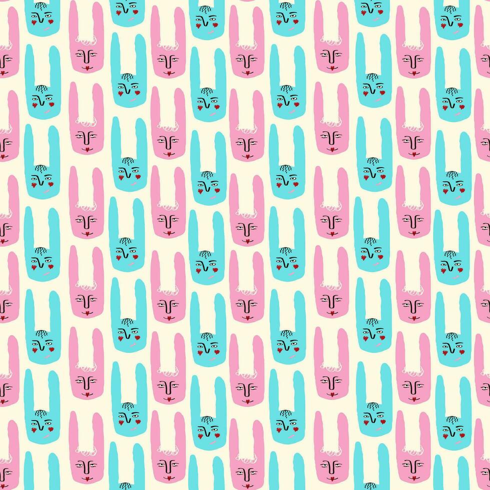 Funky rabbit with a lovely face pattern. Valentines Day Freaky comic rabbit face vector