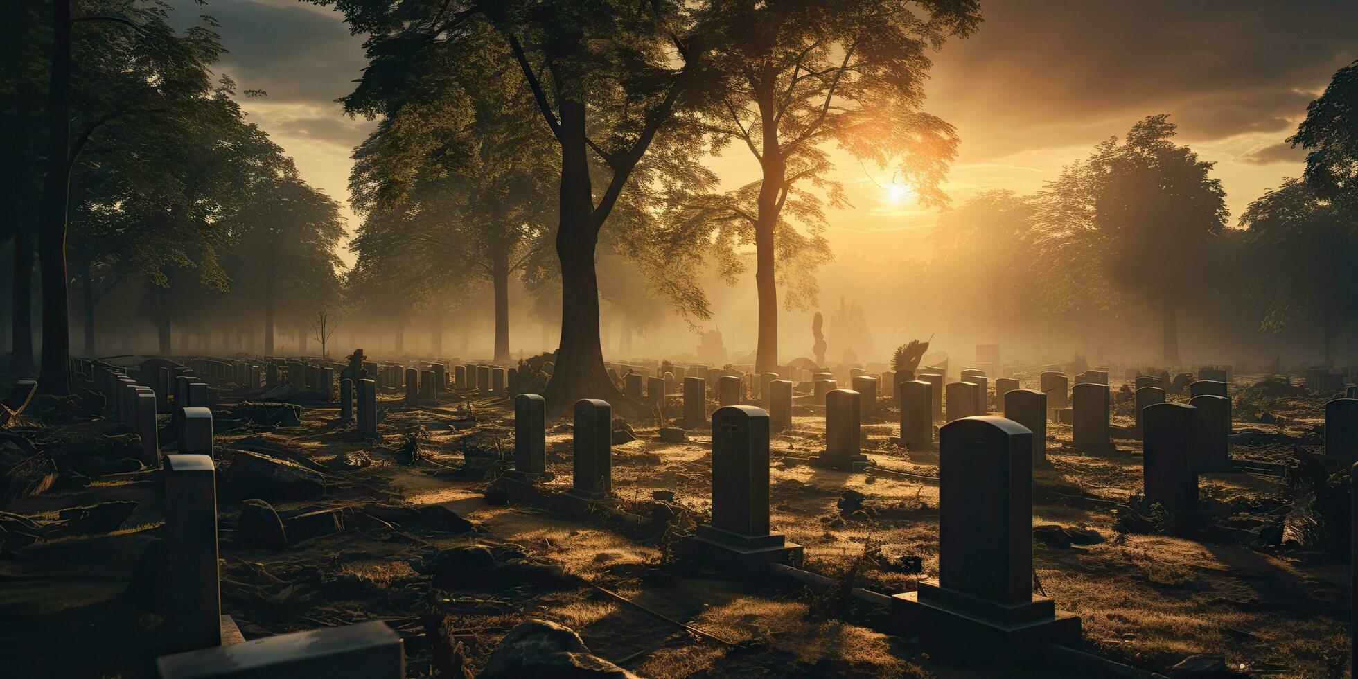 A graveyard for the dead with rows of sacred gravestones. Each sign tells a story. The concept of the legacy of those lost in war by generative ai. photo